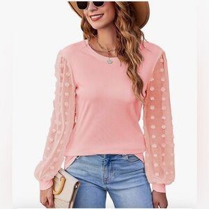 Newchoice Women's Business Casual Dressy Tops Round Neck Puff Sleeve Shirts